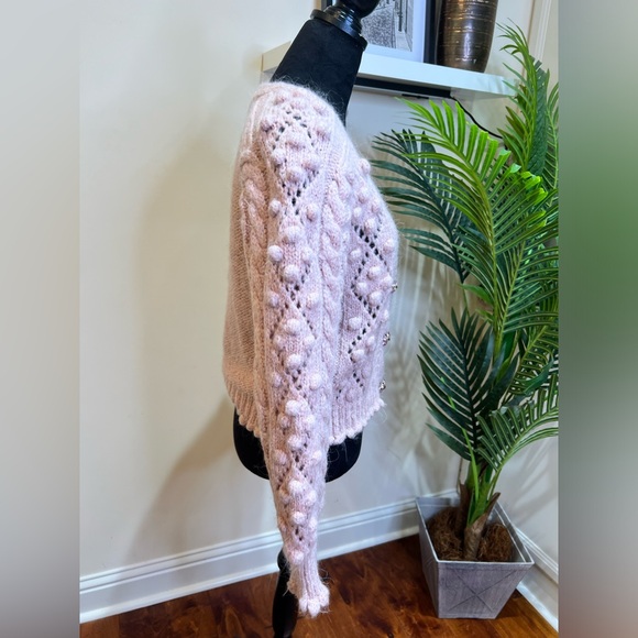 BLOGGER FAV ZARA Pom Pom Knit Wool Alpaca Sweater Cardigan w/ Rhinestone Button - Picture 7 of 12